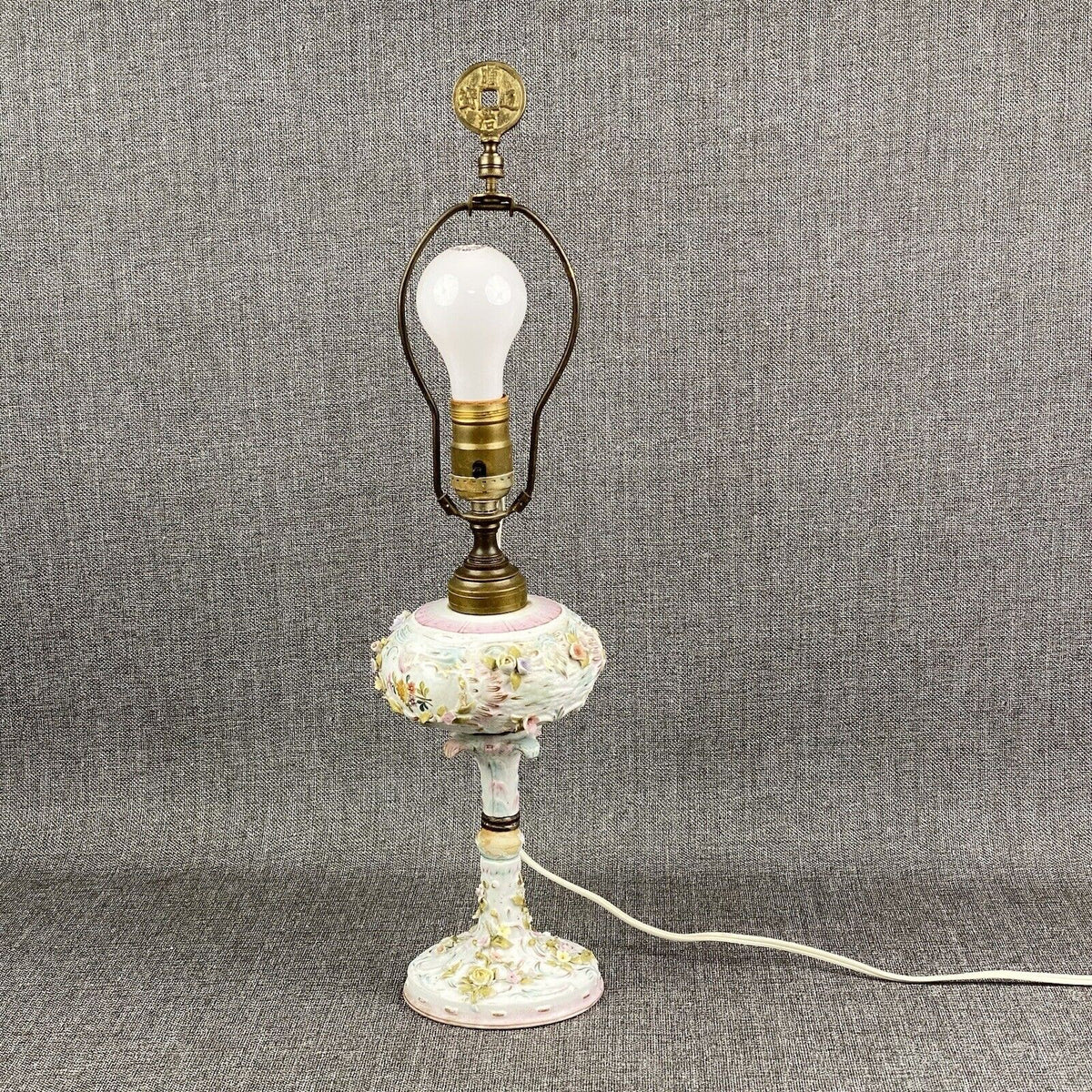 Delicate Antique Lamp with Floral Added 21" Tall