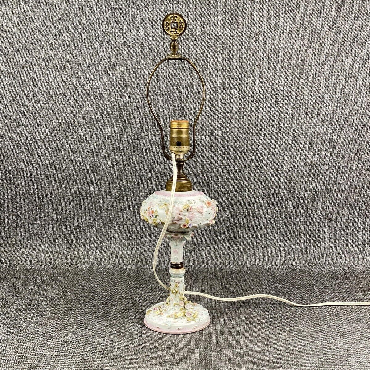 Delicate Antique Lamp with Floral Added 21" Tall