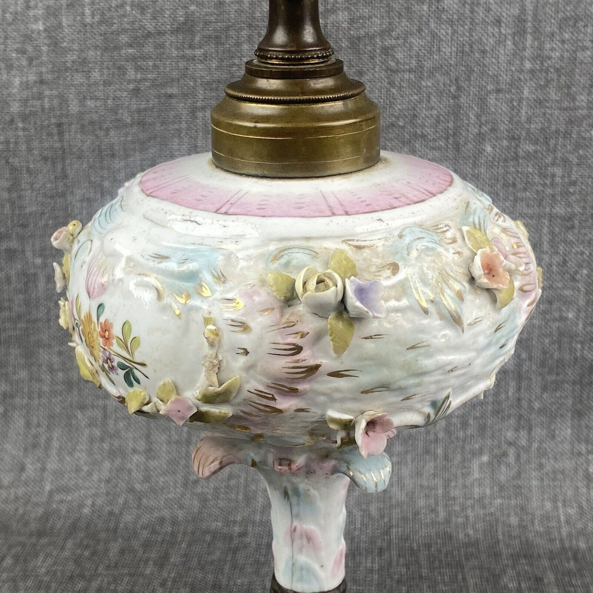 Delicate Antique Lamp with Floral Added 21" Tall