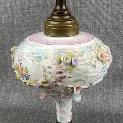 Delicate Antique Lamp with Floral Added 21" Tall