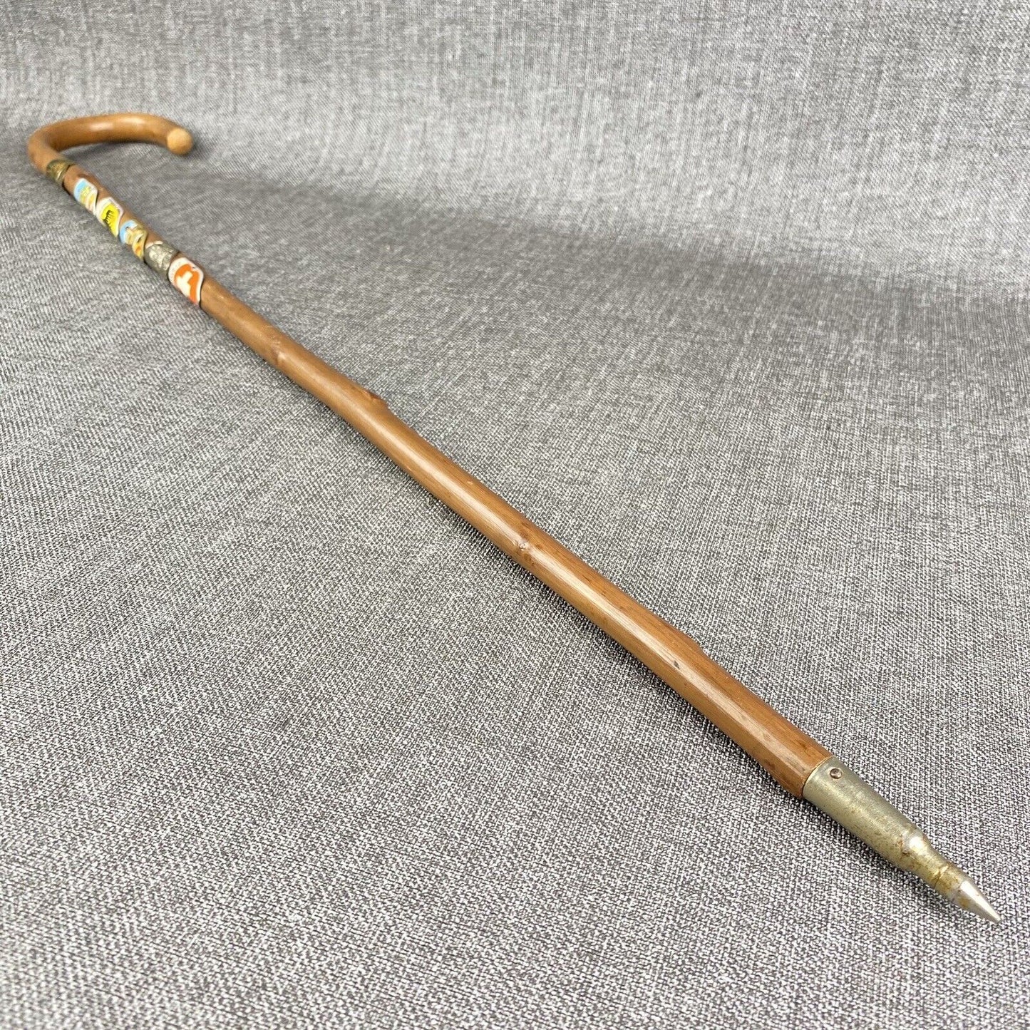 Unique Beautiful Vintage German Walking Stick Cane with 6 Badges 3ft tall