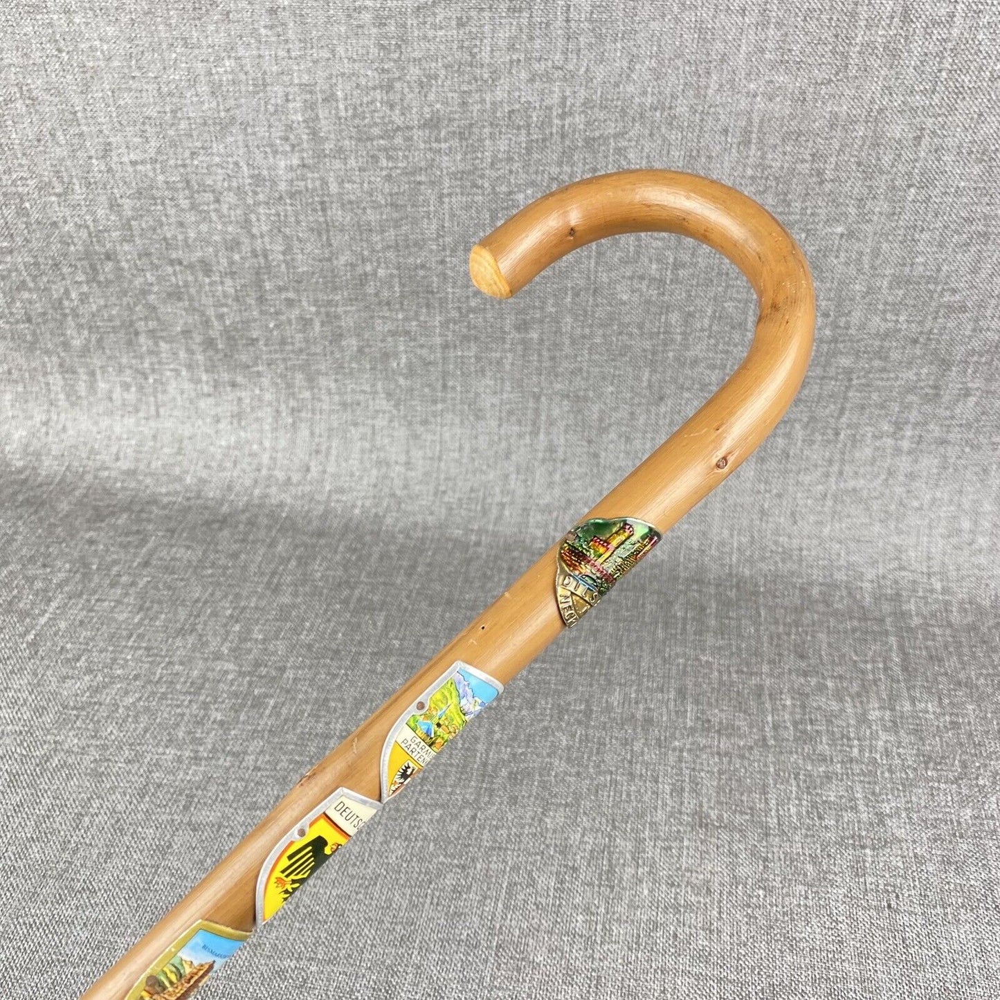 Unique Beautiful Vintage German Walking Stick Cane with 6 Badges 3ft tall