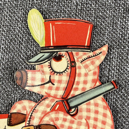 Vintage Mechanical Valentine Day Heart Card Pig With Shotgun USA