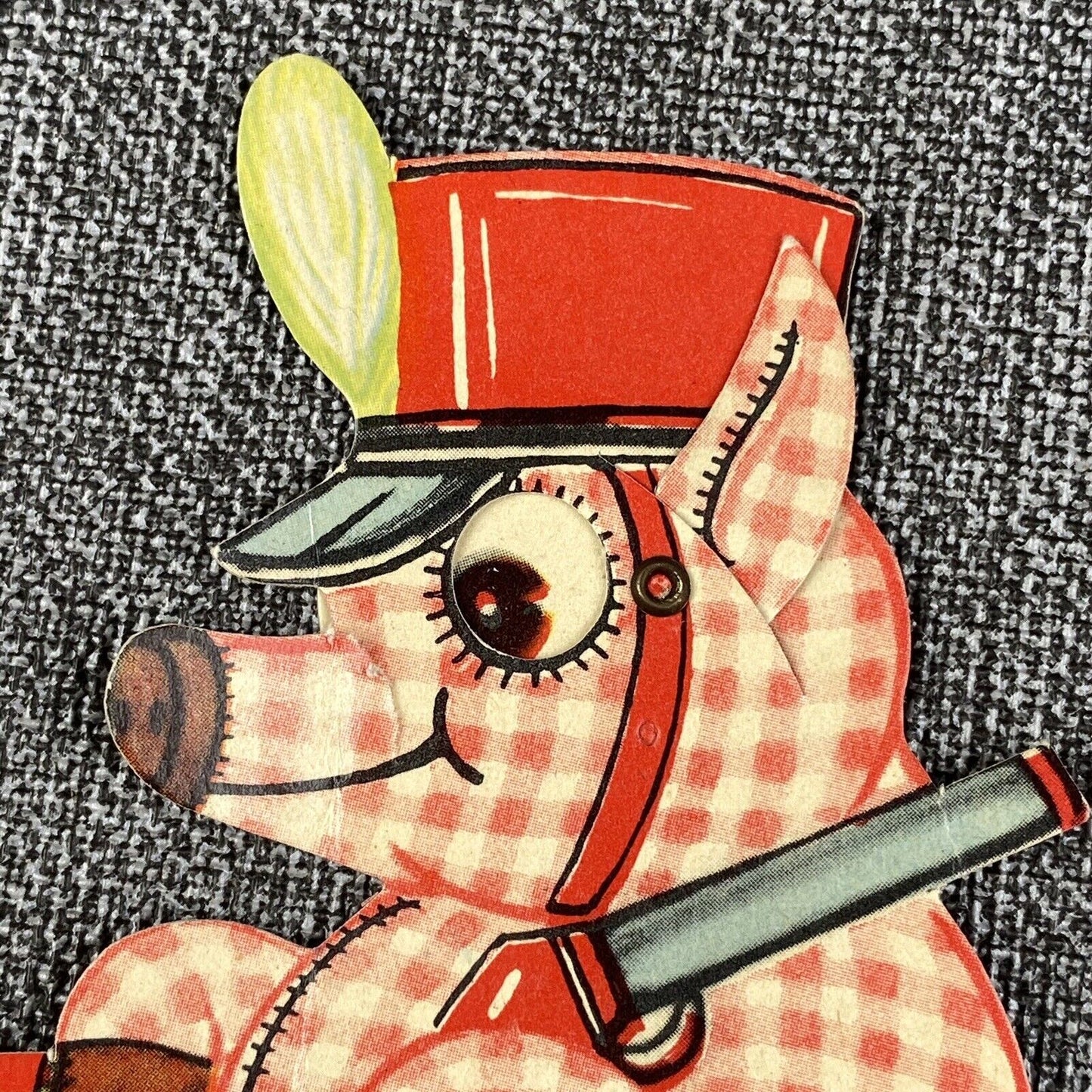 Vintage Mechanical Valentine Day Heart Card Pig With Shotgun USA