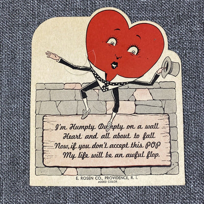 Vintage Valentine Day Heart Card Humpty Dumpty E. Rosen Co. Providence