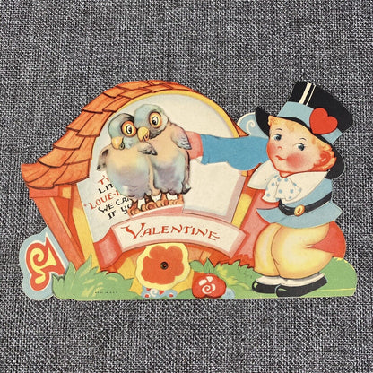 Vintage Mechanical Valentine Day Heart Card Little Birds