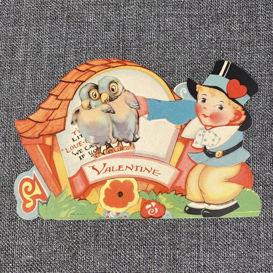 Vintage Mechanical Valentine Day Heart Card Little Birds