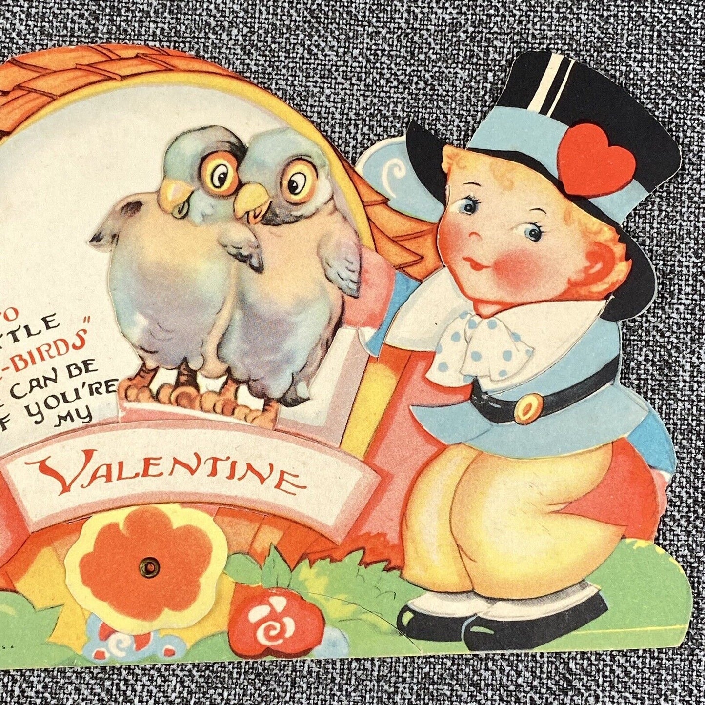 Vintage Mechanical Valentine Day Heart Card Little Birds