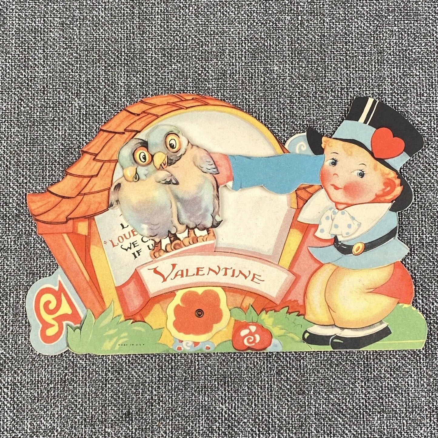 Vintage Mechanical Valentine Day Heart Card Little Birds