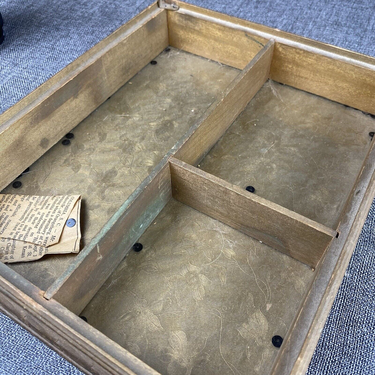 Antique Wood Vanity Box with Mirror and Jewelry/Cosmetics Compartments 11"x9.5"