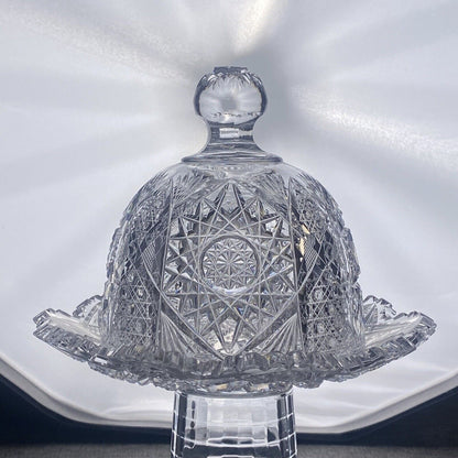 Vintage EAPG American Brilliant Period Cut Glass Crystal Butter Dish - Beautiful