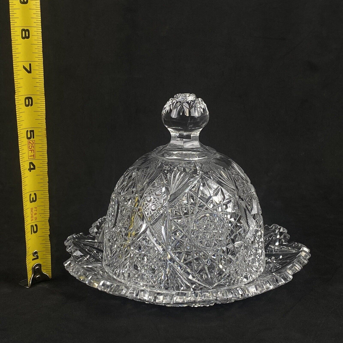 Vintage EAPG American Brilliant Period Cut Glass Crystal Butter Dish - Beautiful