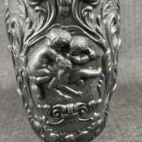 Antique Italian Pewter Altar Ritual Chalice Goblet Goat Heads Putti Cherubs RARE