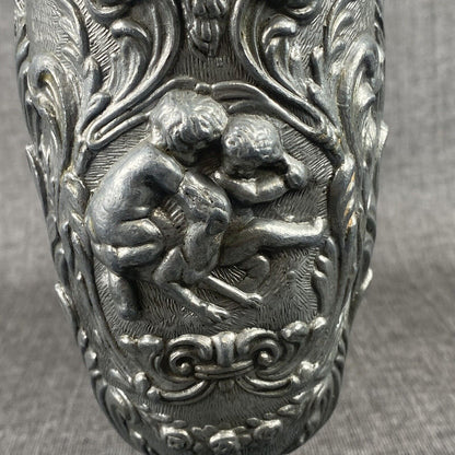 Antique Italian Pewter Altar Ritual Chalice Goblet Goat Heads Putti Cherubs RARE