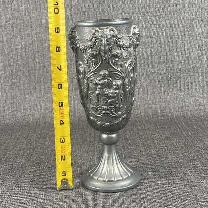 Antique Italian Pewter Altar Ritual Chalice Goblet Goat Heads Putti Cherubs RARE