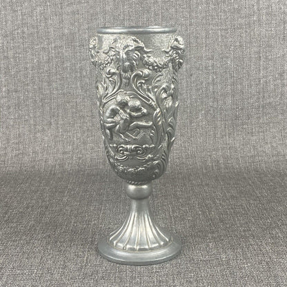 Antique Italian Pewter Altar Ritual Chalice Goblet Goat Heads Putti Cherubs RARE