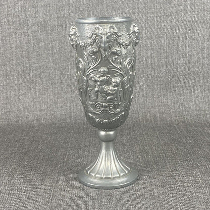 Antique Italian Pewter Altar Ritual Chalice Goblet Goat Heads Putti Cherubs RARE