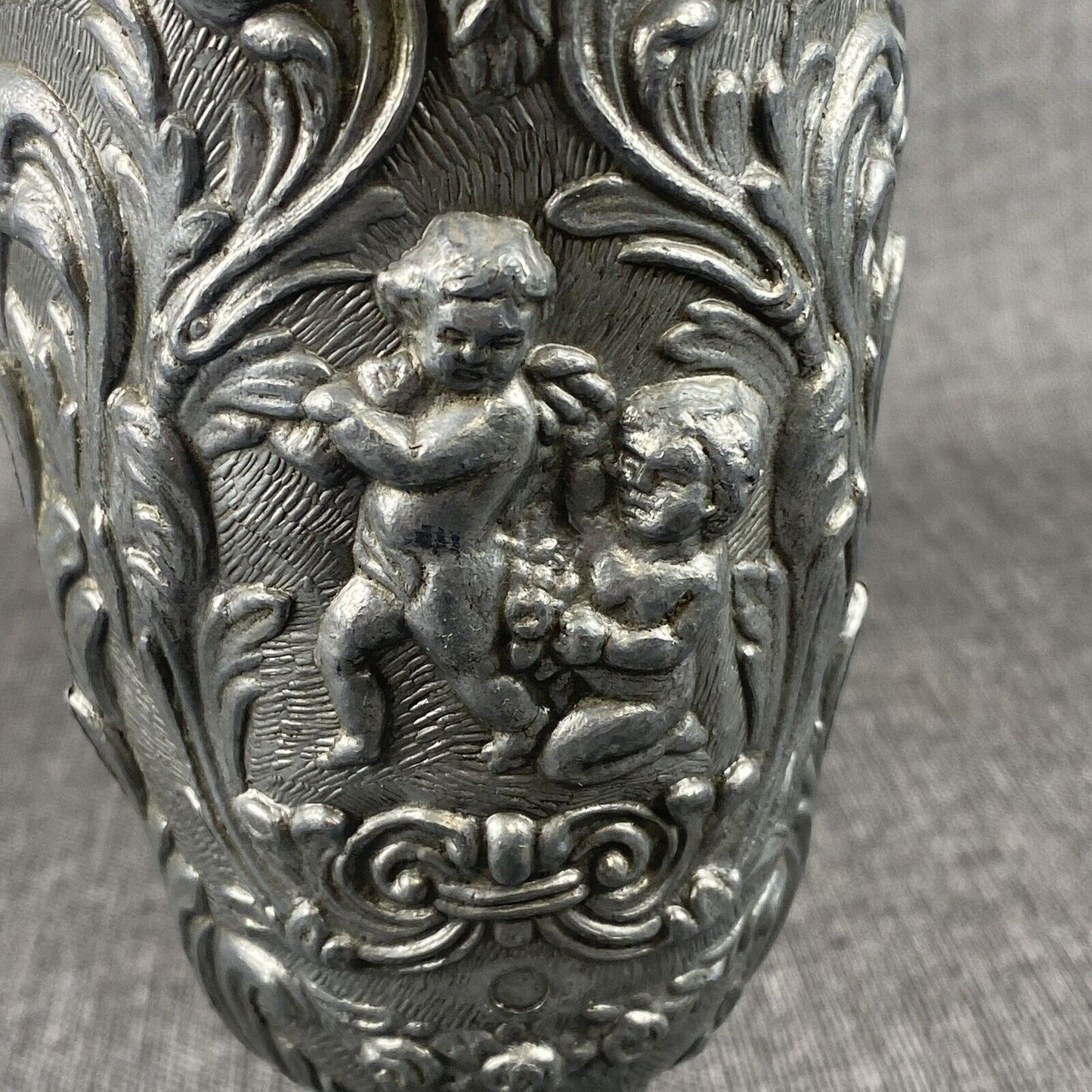 Antique Italian Pewter Altar Ritual Chalice Goblet Goat Heads Putti Cherubs RARE