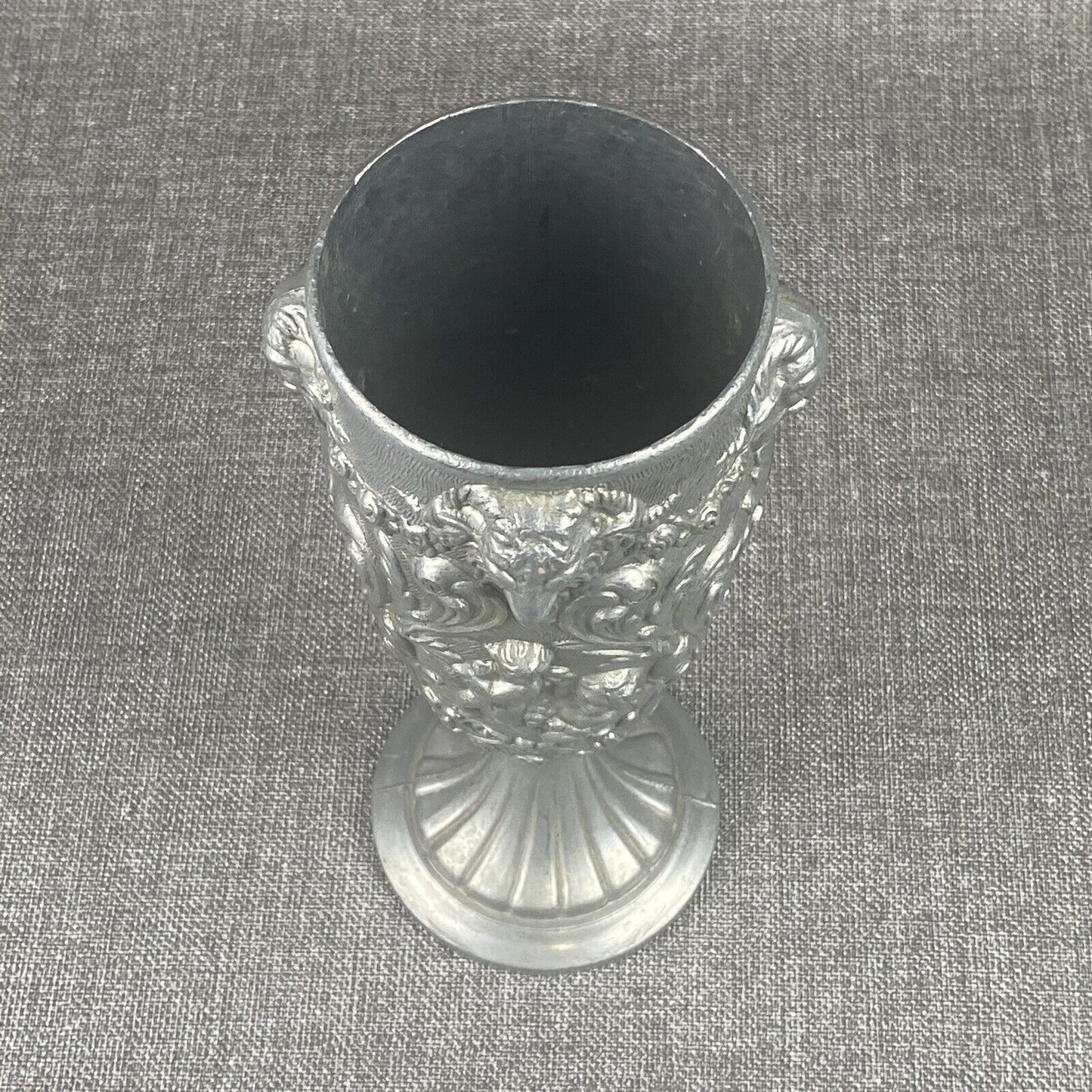 Antique Italian Pewter Altar Ritual Chalice Goblet Goat Heads Putti Cherubs RARE