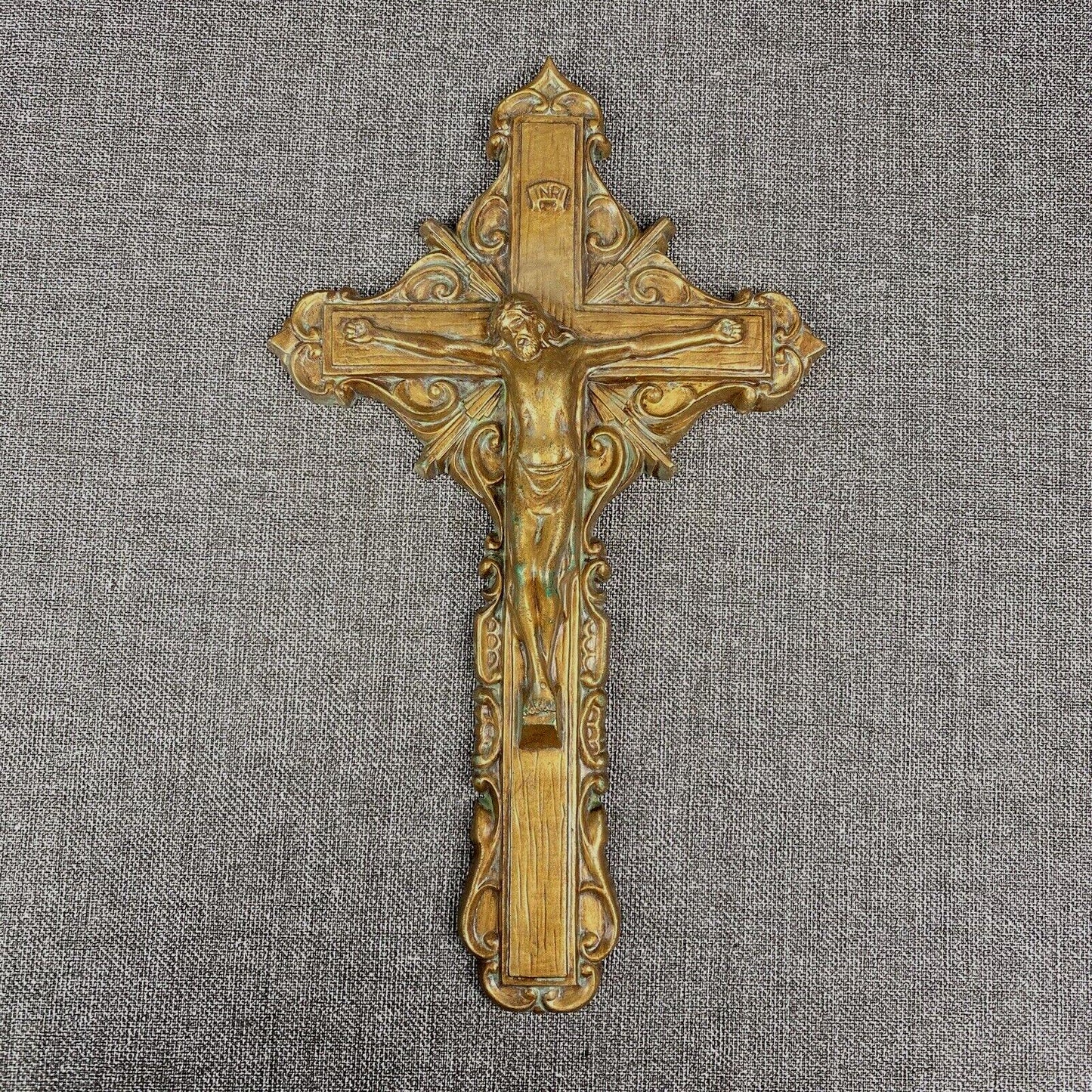 Crucifix Catholic Wall Hanging - 12" tall, Plaster / Ceramic