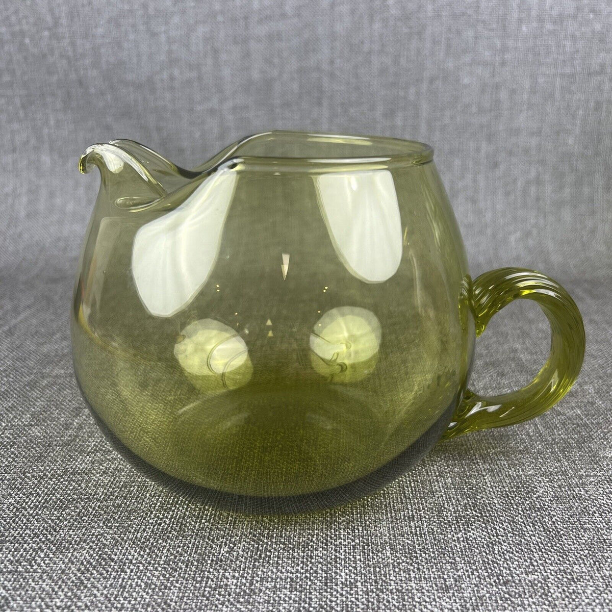 Vintage Empoli Hand Blown Glass Squat Pitcher