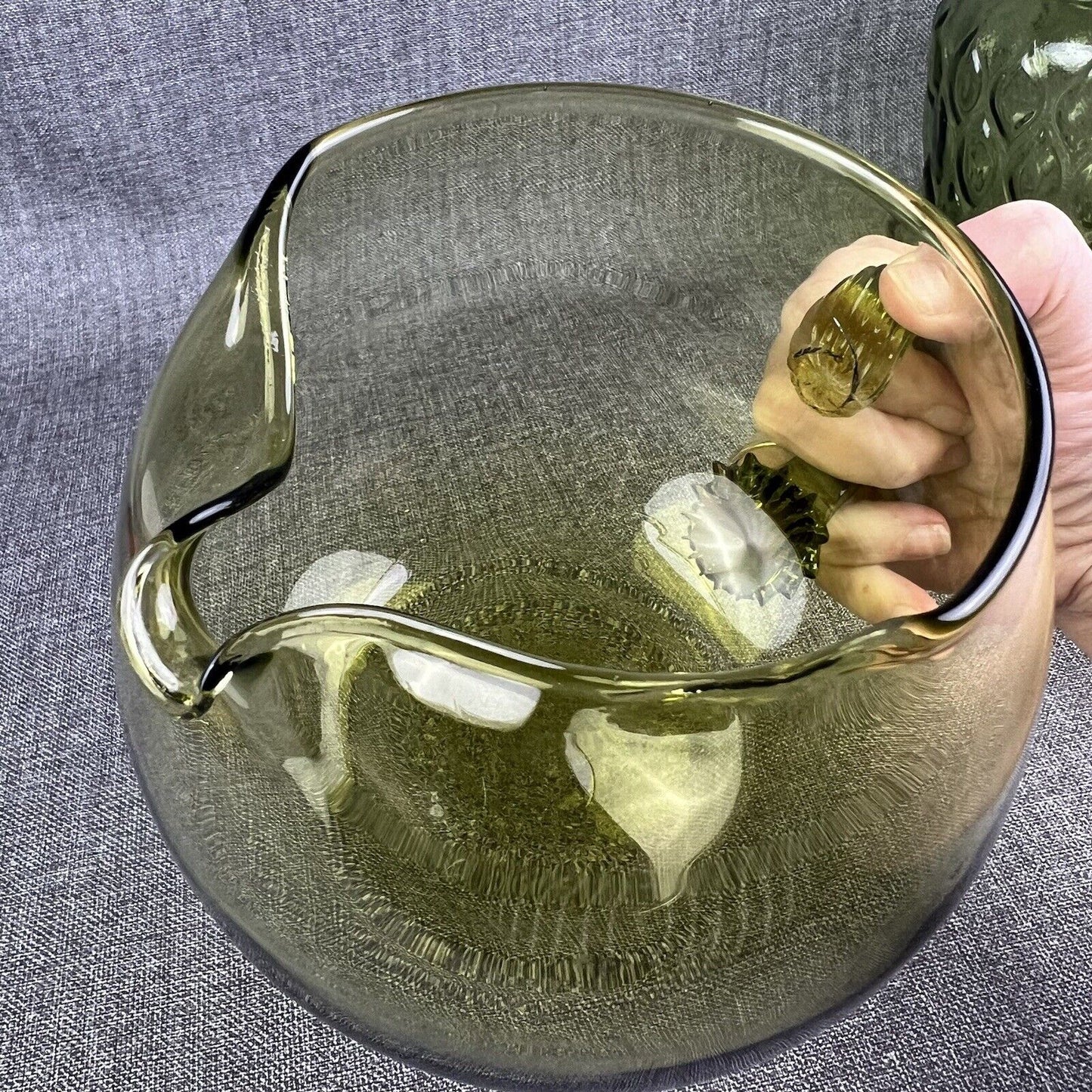 Vintage Empoli Hand Blown Glass Squat Pitcher