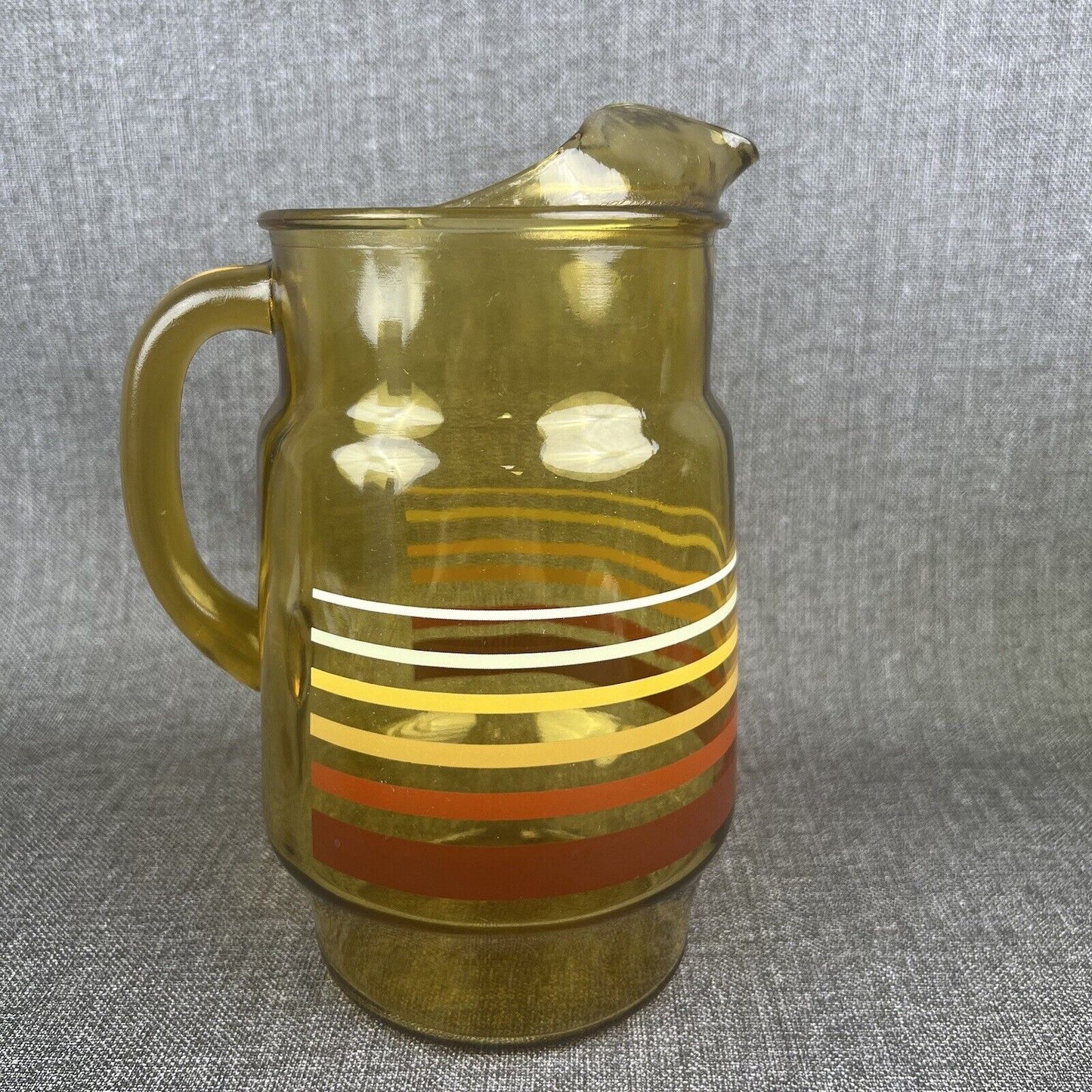 Vintage Amber Glass Pitcher with stripes, Late 1960's, early 1970's