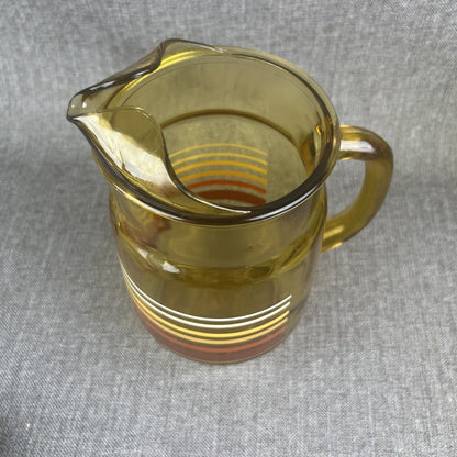 Vintage Amber Glass Pitcher with stripes, Late 1960's, early 1970's