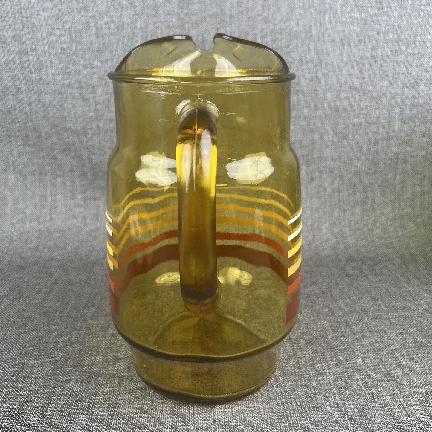 Vintage Amber Glass Pitcher with stripes, Late 1960's, early 1970's