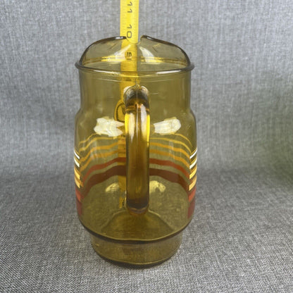 Vintage Amber Glass Pitcher with stripes, Late 1960's, early 1970's