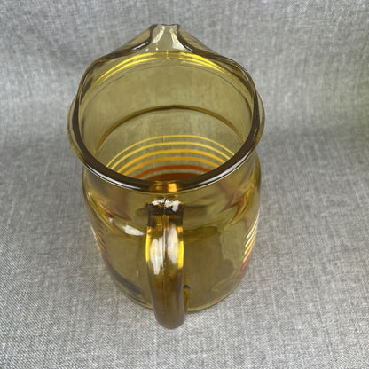 Vintage Amber Glass Pitcher with stripes, Late 1960's, early 1970's