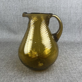 Vintage Hand-Blown Amber Glass Pitcher with Pontil