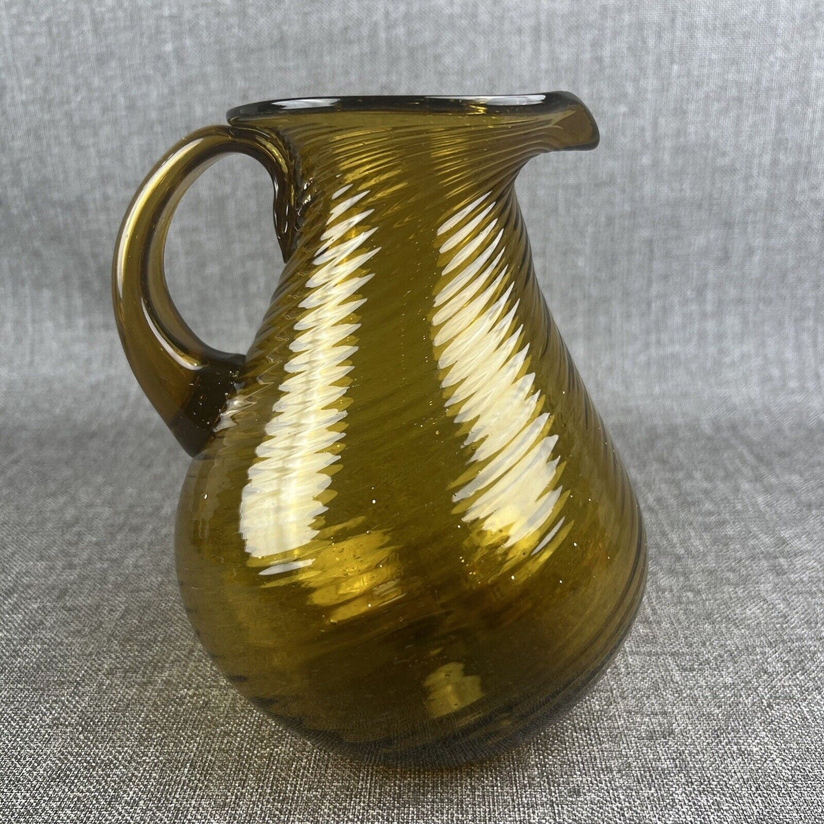 Vintage Hand-Blown Amber Glass Pitcher with Pontil