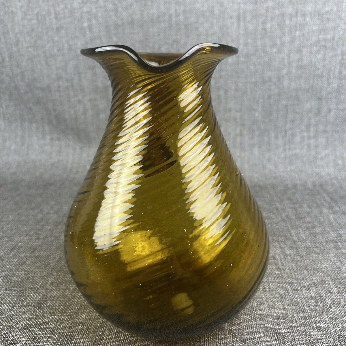 Vintage Hand-Blown Amber Glass Pitcher with Pontil