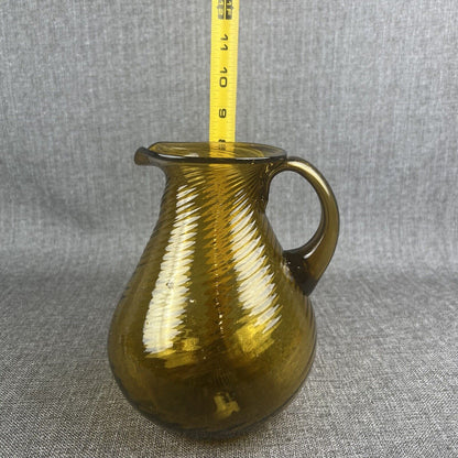 Vintage Hand-Blown Amber Glass Pitcher with Pontil