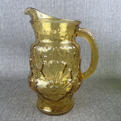 Vintage Anchor Hocking Rain Flower Amber Glass Pitcher