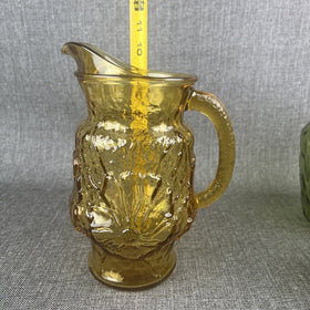 Vintage Anchor Hocking Rain Flower Amber Glass Pitcher