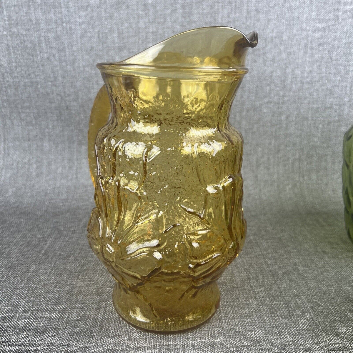 Vintage Anchor Hocking Rain Flower Amber Glass Pitcher