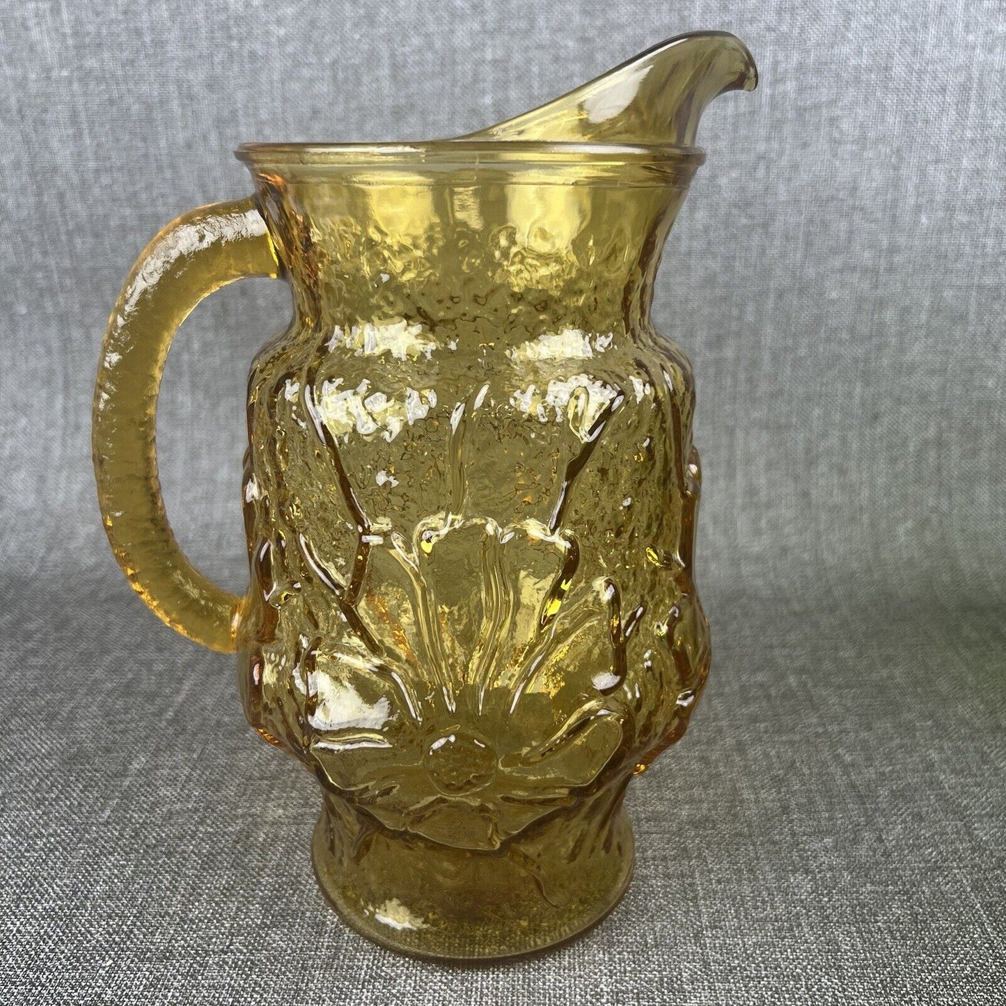 Vintage Anchor Hocking Rain Flower Amber Glass Pitcher