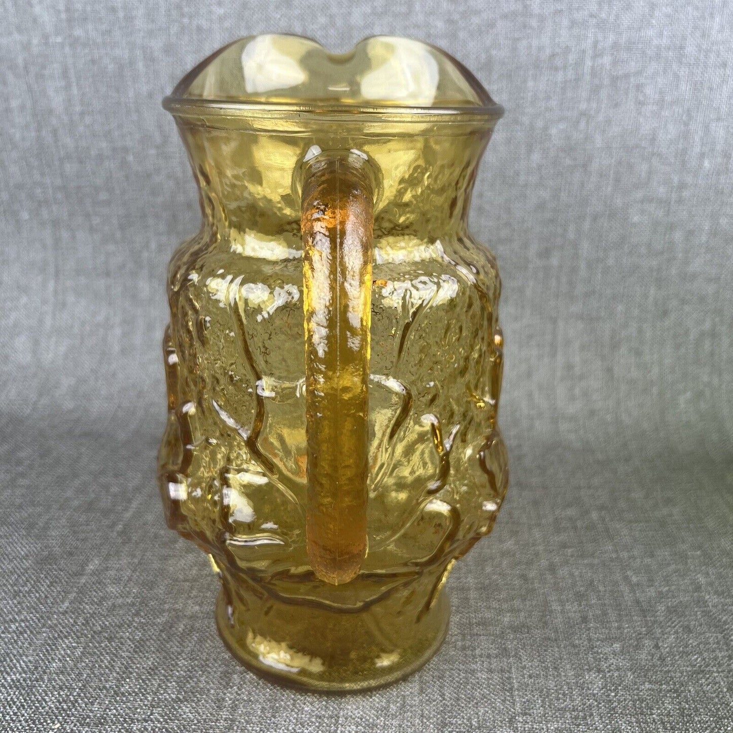 Vintage Anchor Hocking Rain Flower Amber Glass Pitcher