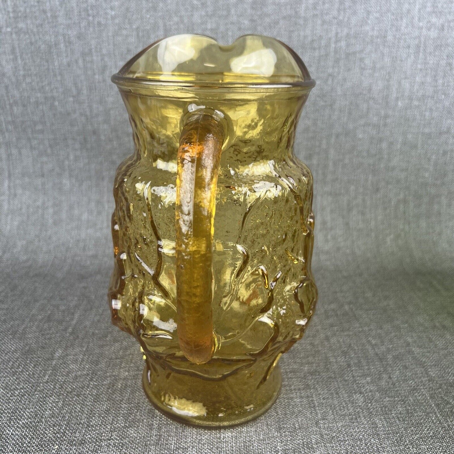 Vintage Anchor Hocking Rain Flower Amber Glass Pitcher