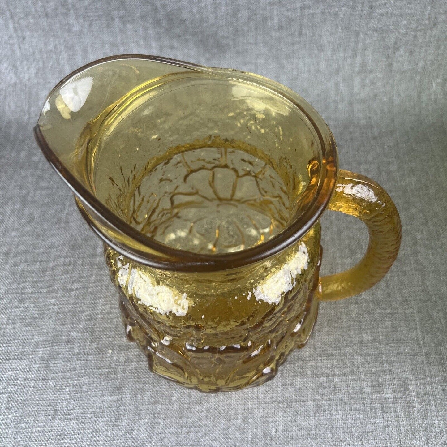 Vintage Anchor Hocking Rain Flower Amber Glass Pitcher