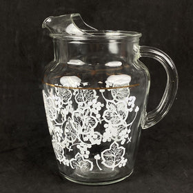 A.H. Clear Glass Pitcher with White Leaves and Berries