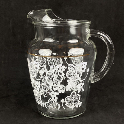 A.H. Clear Glass Pitcher with White Leaves and Berries