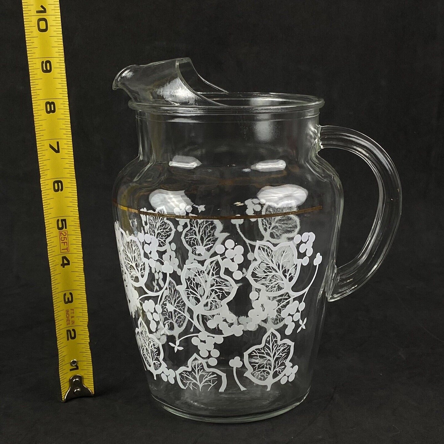 A.H. Clear Glass Pitcher with White Leaves and Berries