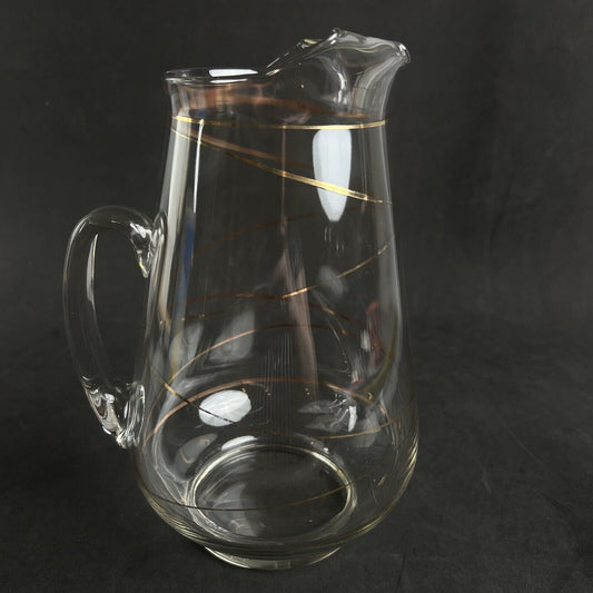 Vintage Clear Glass Pitcher with Gold Stripes