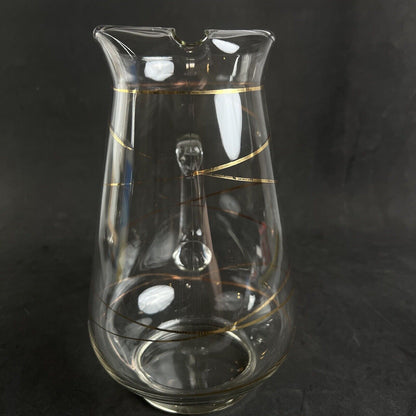 Vintage Clear Glass Pitcher with Gold Stripes