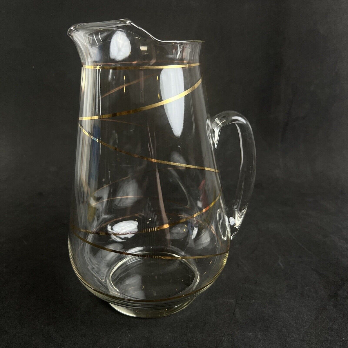 Vintage Clear Glass Pitcher with Gold Stripes