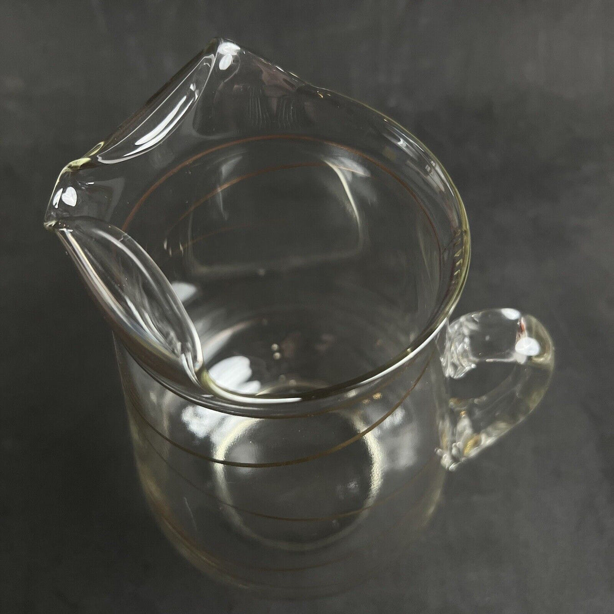 Vintage Clear Glass Pitcher with Gold Stripes