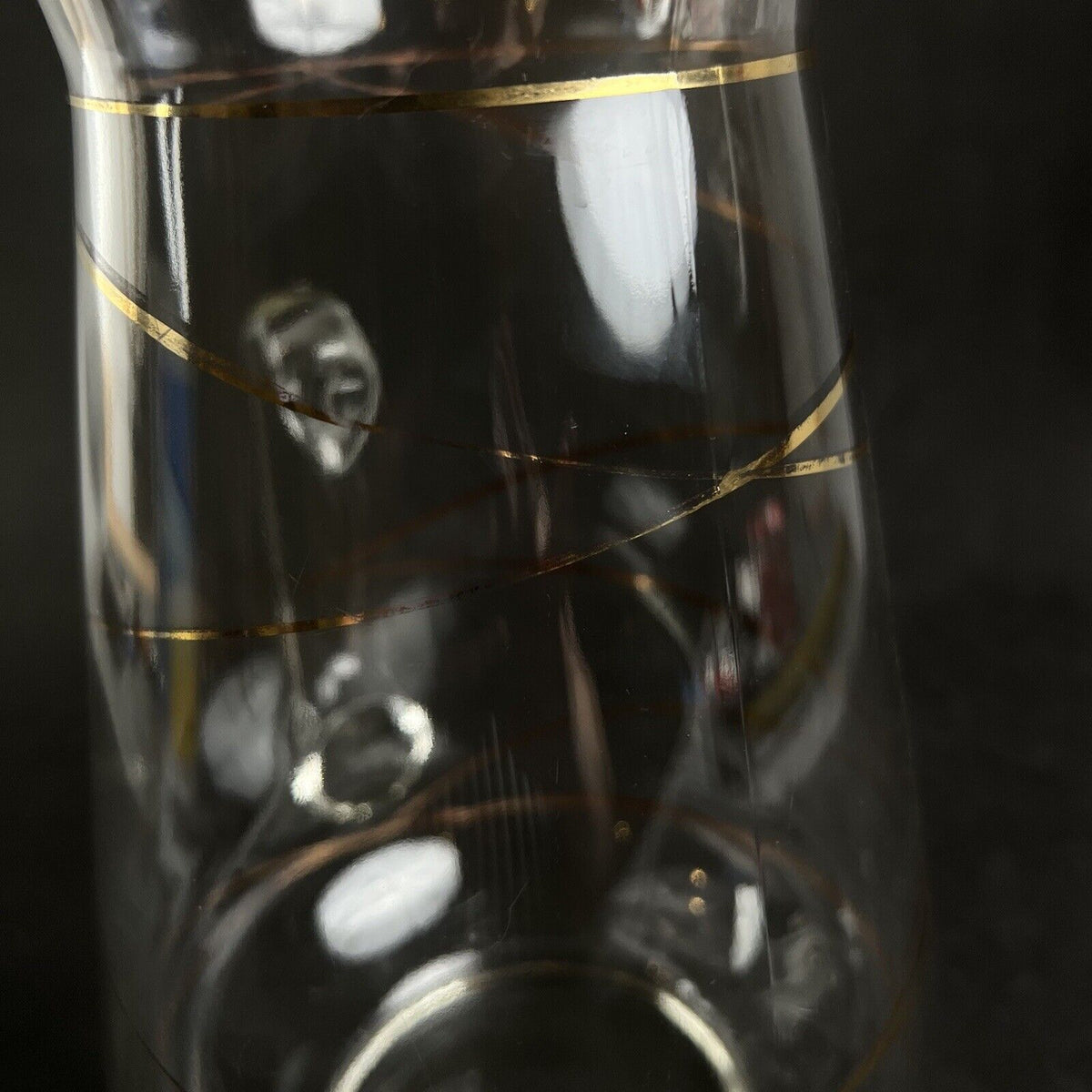 Vintage Clear Glass Pitcher with Gold Stripes